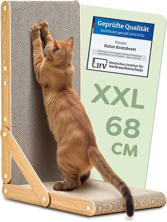 Кігтеточка для котів Knupis велика 68 см - міцна картонна кігтеточка для догляду за кігтями - до 2 років використання - легка збірка - поворотне L-подібне виконання - захист дивану та стін