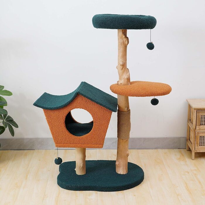 Котячий будиночок з дерева з штучним хутром Fudajo, 114 см, з кульками для ігор