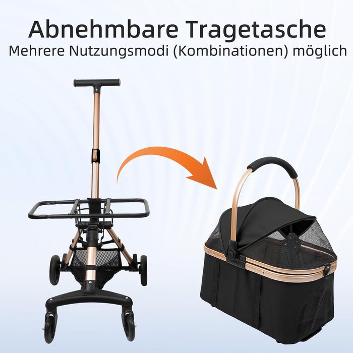 Візок для собак 3 в 1, розкладний, для маленьких собак та котів, знімний кошик, візок для тварин, портативний, сітка, оксфордська тканина, до 20 кг (Темно-зелений) (Чорний)
