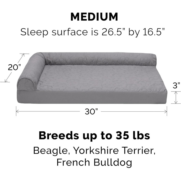 Ліжко для собак Furhaven великого розміру з ортопедичним матрацом, стиль дивана, знімний, пральний чохол (76 x 51 x 15 см, сірий титан)