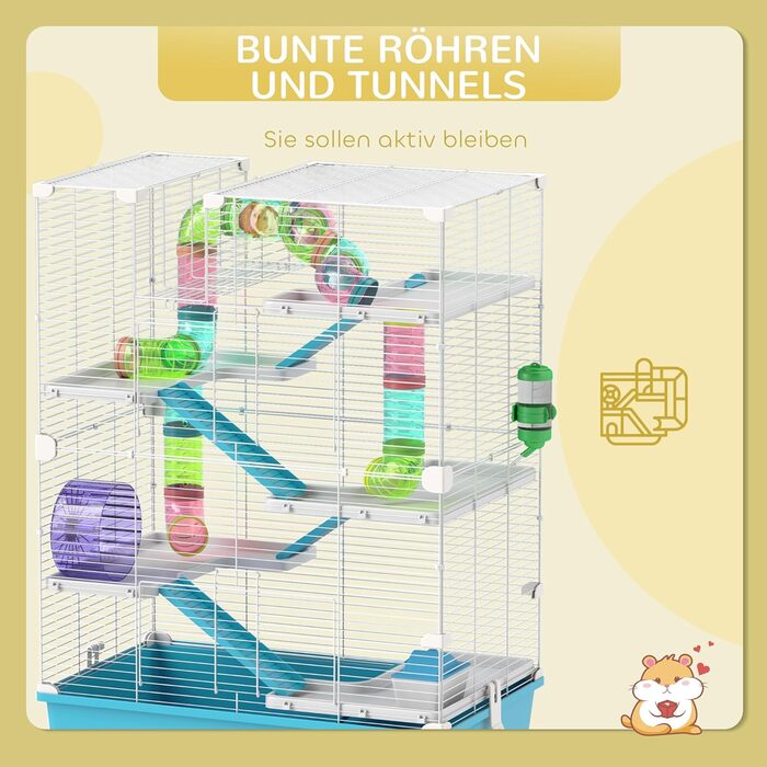 Клітка для хом'яків PawHut 6 поверхів, 58 x 36 x 81 см, блакитна