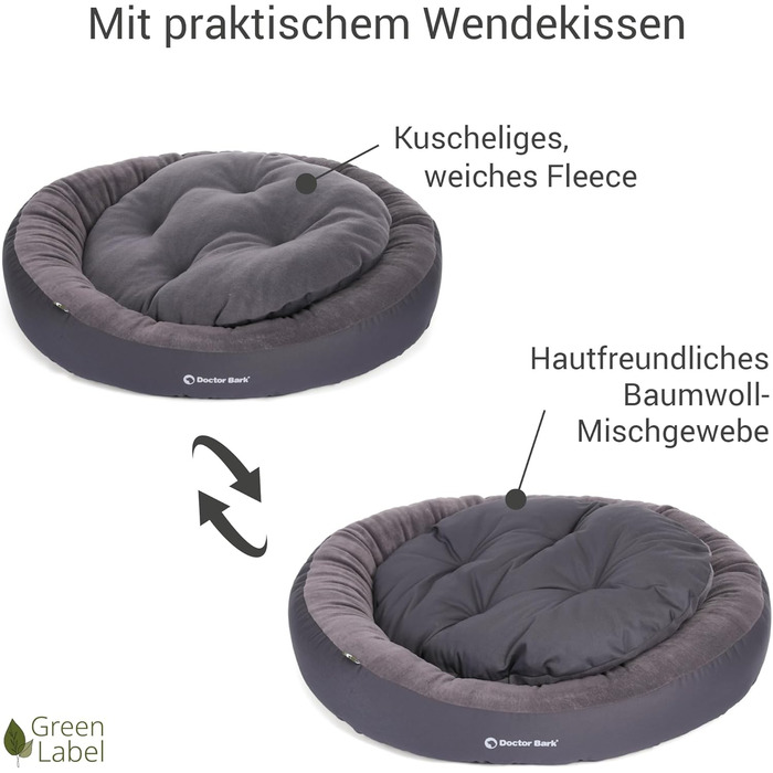 Кругле ліжко для собак Doctor Bark, 50x40 см, сіре, з м'якою флісовою подушкою - GreenLabel