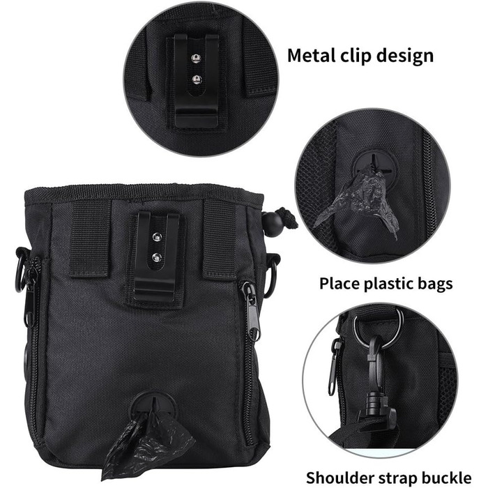 Сумка для ласощів для собак Hanwell з дозатором для прибирального інвентарю - водонепроникна, чорна