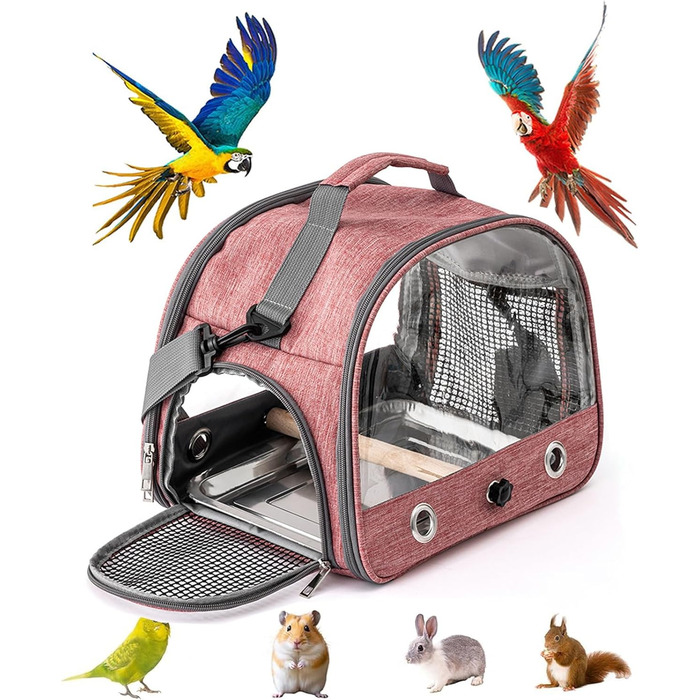 Клітка для птахів Glenmi: легка та портативна, з підставкою та легкою у митті очищуваною підставкою. Ідеальна для транспортування папуг та інших птахів. (Червона)