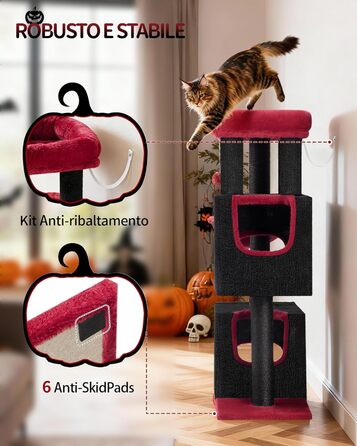 Дерево для кігтів Hzuaneri, 98 см, зі стійкою основою, з лежаком, будиночком для котів, сизалевими стовпчиками, кошиком та іграшками, меблі для котів, ігровий комплекс, MS07618LG (55 x 30 x 98 см, Чорний/Червоний)