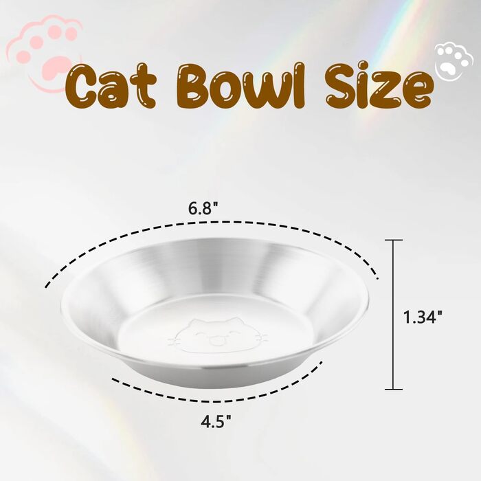 Миски для котів з нержавіючої сталі, 17,3 см, безпечні для вусів, плоскі, для кошенят та дрібних тварин, 2 шт.