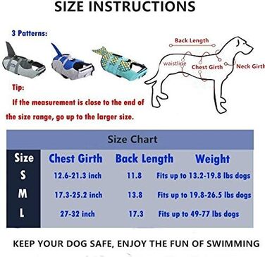 Жилет для плавання собак, жилет для початківців, регульована шлейка та рятувальний ручка (Hai, M)
