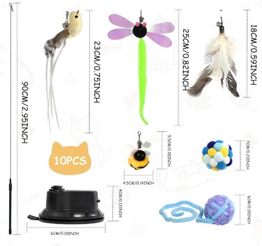 Інтерактивна іграшка для котів Hengsong: 2 шт. з дзвоном, пір'ям, м'ячиком. Розвиваюча іграшка для котів, кольорова, сучасна