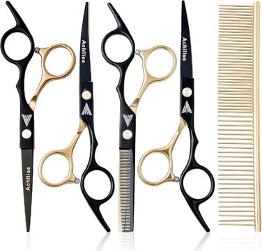 Професійний набір ножиць для собак Achilles 6 дюймів - чорний та золотий
