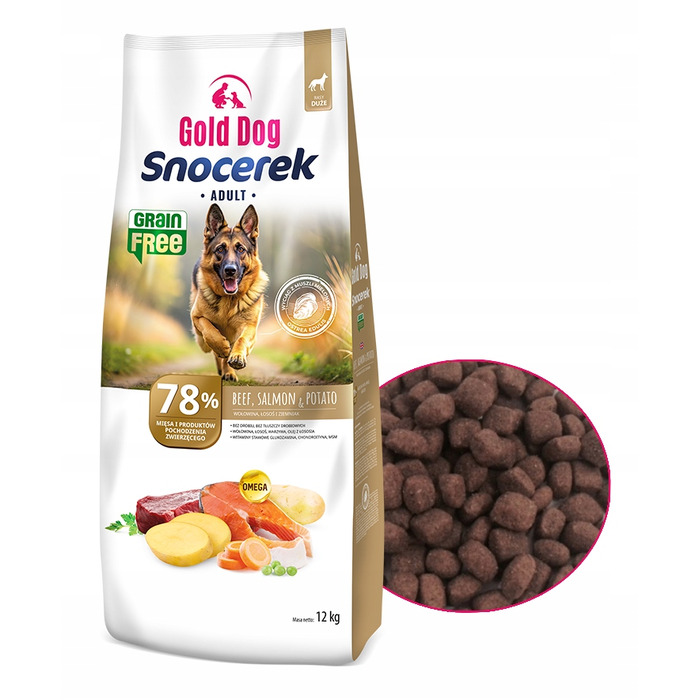 Сухий беззерновий корм для собак Gold Dog Snocerek з яловичиною, без птиці, 12 кг