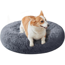 Кругле ліжко для котів та собак Nisrada, 60 см, сіре, з антиковзною основою, для тварин, мисок, цуценят