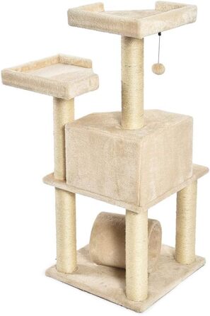 Дряпак для котів Amazon Basics з тунелем і стовпчиком, X-Large, 48×48×109 см, бежевий