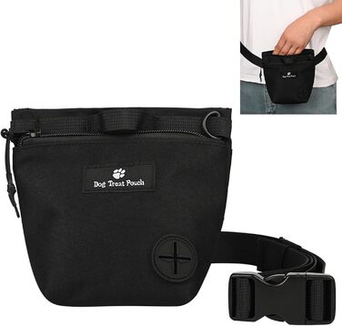 Сумка для ласощів для собак з магнітною застібкою та регульованим поясом, навчальна сумка, портативна сумка для перекусів для прогулянок на відкритому повітрі (Чорний, принт з тваринами)