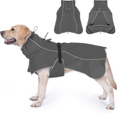 Водонепроникна куртка для собак HezzLuv, світловідбиваюча, вітрозахисна, тепла зимова куртка з м'яким флісовим підкладкою для собак маленьких та великих порід, для активного відпочинку на природі та прогулянок у холодну погоду, сірий колір, розмір L (довж