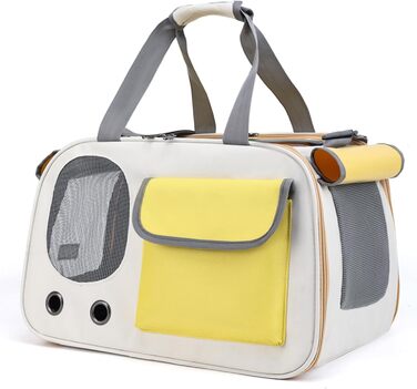 Транспортна переноска для котів та собак, складна, легка та міцна, сертифікована для авіаперевезень, з дихаючою сіткою та надійними застібками, ідеальна для подорожей (зелена, жовта)