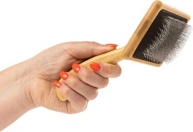 Щітка для грумінгу Mikki 6280033 з бамбука з кулькоподібними кінчиками для середньої/довгої/кучерявої шерсті собак та котів, велика, L, 99 г, коричнева