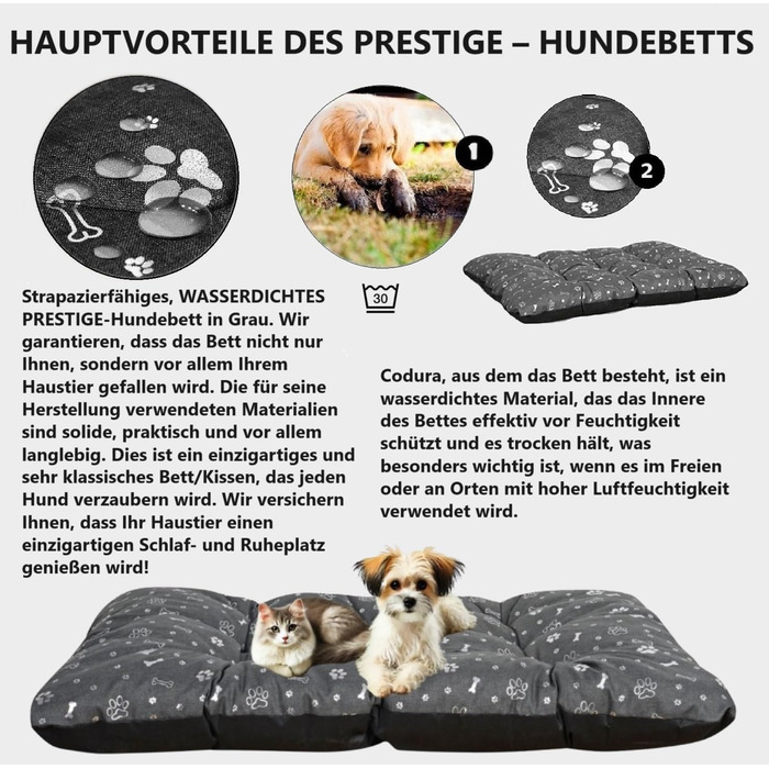 Кінг Дог: Водонепроникне ліжко для собак XL 120x80 см. Зручне, миється, з оксфордської тканини. Підходить для дому та вулиці. Графітовий колір.