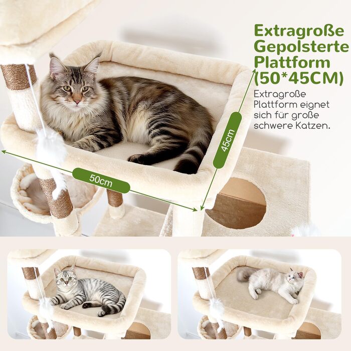 Комплекс для котів Globlazer Beige XXL 207 см з будиночком 45x35 см, платформами, стовпчиками з сизалю та кошиком