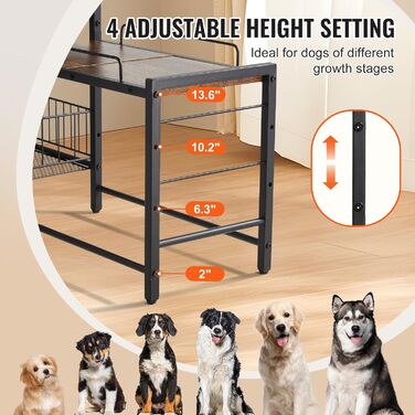 Підставка для корму для собак VEVOR, 92 x 27 x 75 см, з піднятими мисками, для великих, середніх та маленьких собак