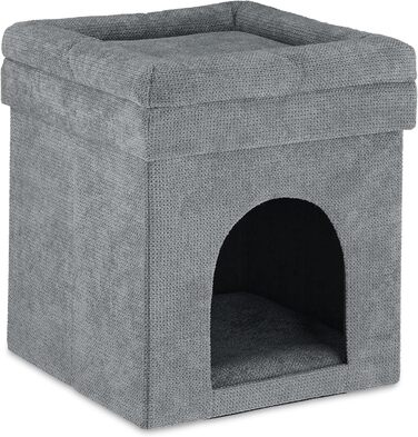 Будиночок-лежанка Relaxdays для котів та малих собак, складаний пуф 42x38x38 см, сірий