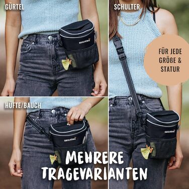 Сумка для ласощів для собак Rudelkönig - Практична сумка для прогулянок з собакою для дресирування - Фуршетний мішечок для собак з дозатором пакетів для вигулу (Basic, Чорний)