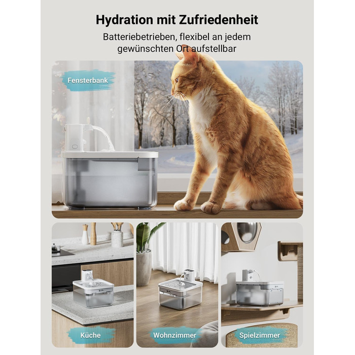 Автономний котячий фонтан DownyPaws 2.5 л з датчиком руху, бездротовий, акумулятор 4000 мАг, автоматична поїлка для котів, тиха, ABS пластик, білий