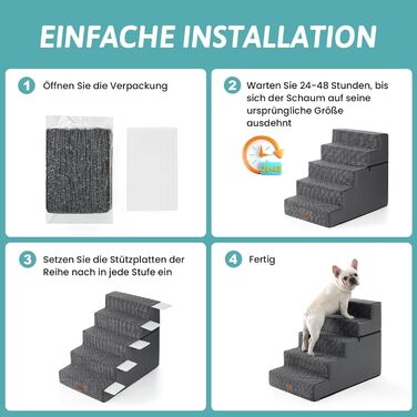 Сходинка для собак COZY KISS, для маленьких собак і котів, з нековзким покриттям, з щільного піноматеріалу, для ліжка, дивану, авто (Чорний & Білий, 7x0x60cm)