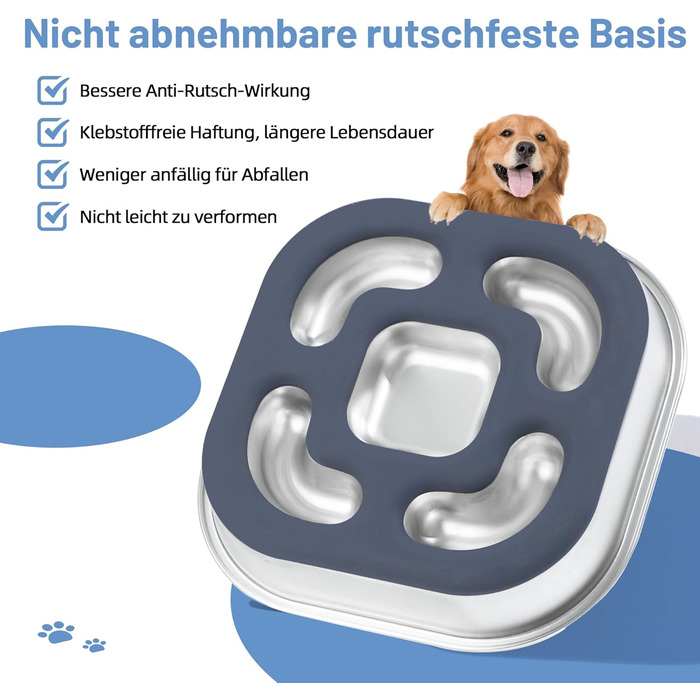 Антислизька годівниця для собак Nayelf з нержавіючої сталі 304, з силіконовим дном, 23*23*4.5 см