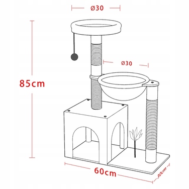Когтеточка-комплекс для котів: ігрова вежа з будиночком та лежаком, сизаль, 86 см