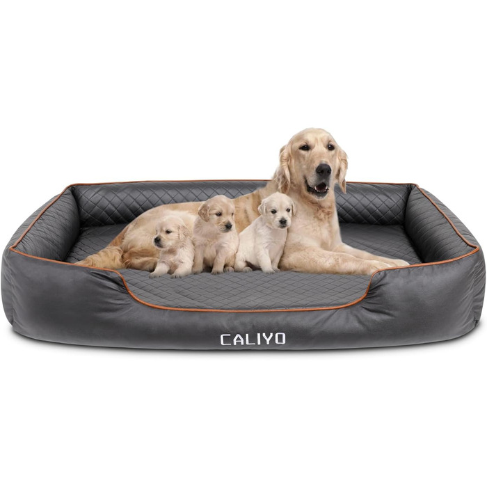 Ортопедичне ліжко для собак Caliyo, великі породи – подушка для собак з екошкіри, водонепроникна та пральна, з піною з пам'яті, диван для собак з 4 бортиками, килимок для собак 127×97×18CM, чорний L 127×B 97×H 18 cm Чорний