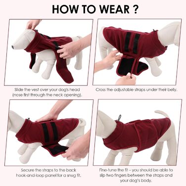 Теплий жилет для собак з флісу - жилетка для собак на зиму, для маленьких та середніх собак, з отвором для повідка, колір бордовий (XXS)