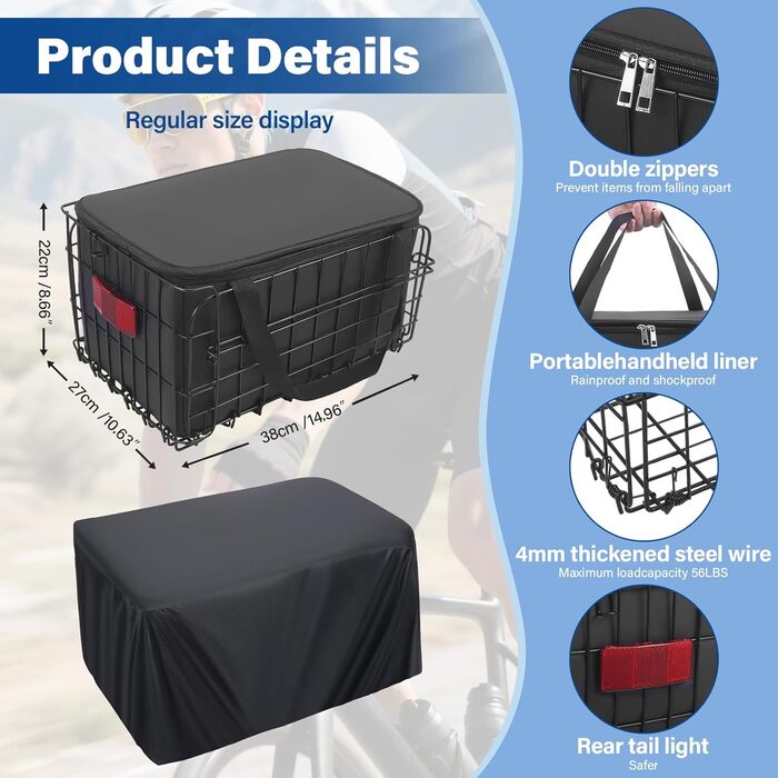Задній велосипедний кошик, складаний, металевий з водонепроникним чохлом, для собак, домашніх тварин, E-bike, mountain bike, city bike, cruiser