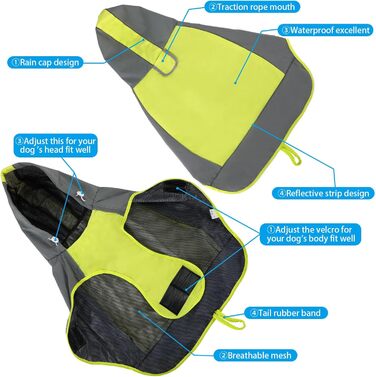 Водонепроникний дощовик для собак, регульований, з відбиваючими смугами та капюшоном, для прогулянок на відкритому повітрі, для маленьких, середніх та великих собак (зелений, XXL)