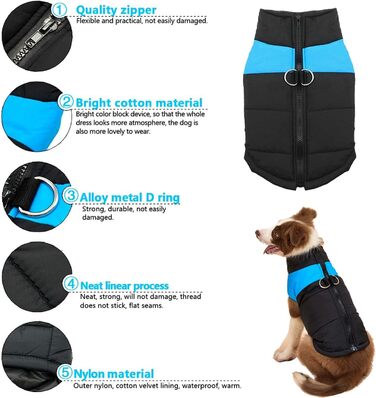 WELLXUNK Теплий водонепроникний дощовик для собак, куртка для маленьких та великих собак (блакитний, 83 см, L)