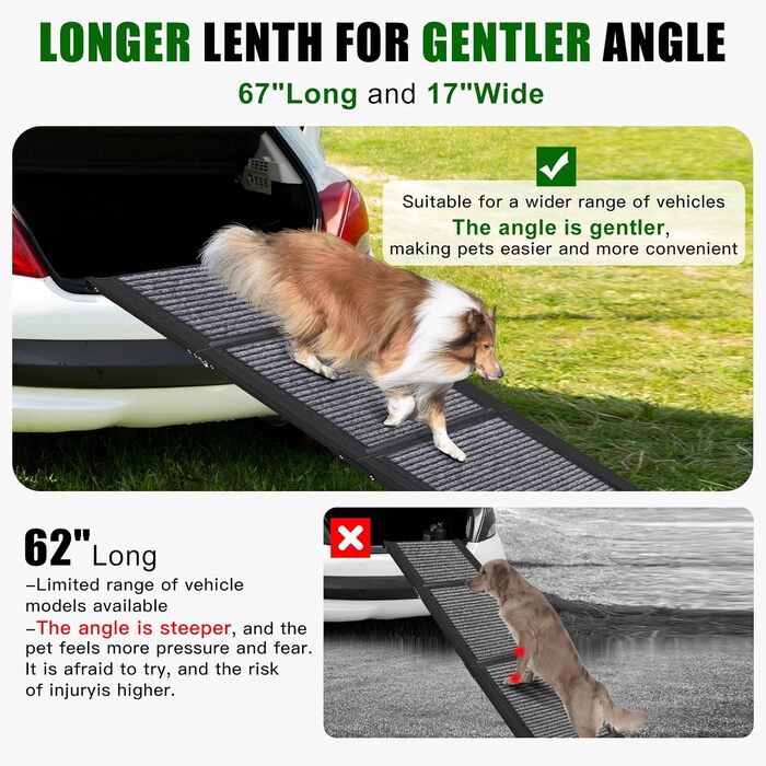 Рампа для собак у автомобіль, 170 см, складана, з антиковзким покриттям, для легкових автомобілів, позашляховиків, вантажівок (170 * 44 см)