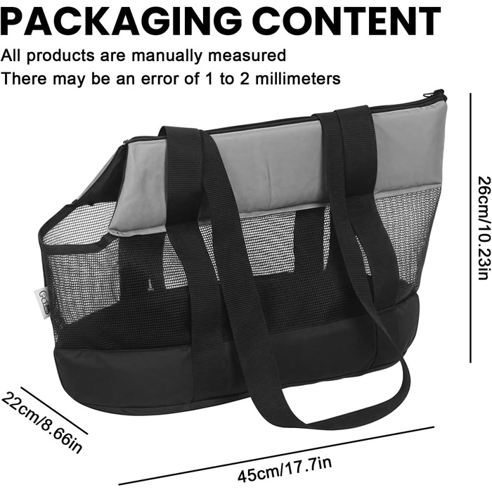 Транспортна сумка для котів та собак до 5 кг: дихаюча переноска з пряжкою, портативна сумка для маленьких тварин, чорна