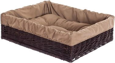 Корзина для собак і котів з плетеної лози, лежанка для тварин, 60x50x18 см, коричнева