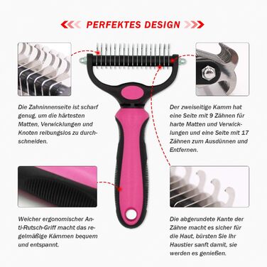 Буршлюк для собак та котів з середньою та довгою шерстю: вичісування підшерстка та розплутування - рожевий