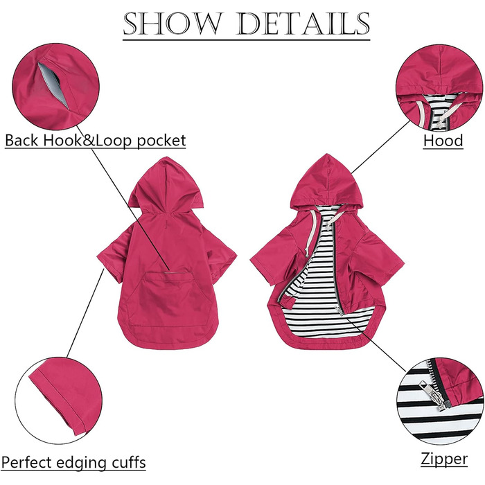 Водонепроникний собачий дощовик з капюшоном, рожевий (L)