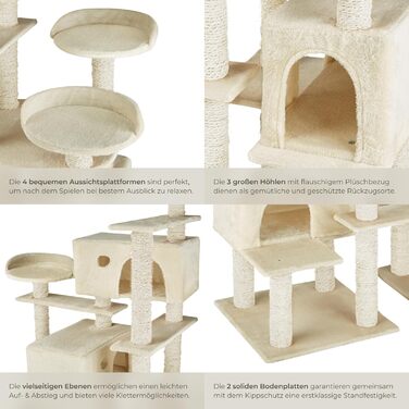 Тектейк® Кігтеточка для котів велика, кігтеточка з аксесуарами, XXL кігтеточка з 4 будиночками, ігровий комплекс з кігтестолом, кігтеточний стовп з сизалю, можливе кріплення до стіни - сірий (Бежевий | № 403919)