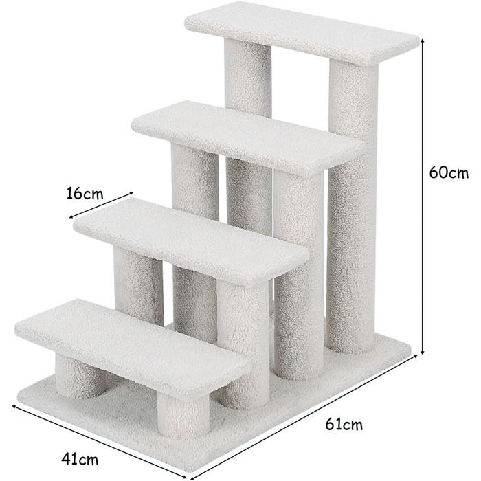 Котяча та собача драбинка COSTWAY, 4 сходинки, до 25 кг, 61x41x60 см, з ДСП і штучного флісу, бежевого кольору – сходи для тварин, ігровий комплекс