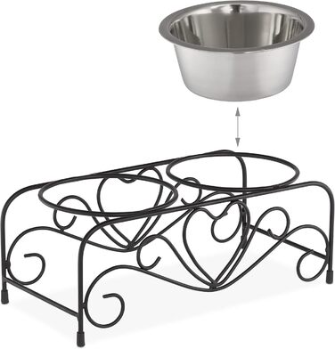 Набір мисок для собак Relaxdays з підставкою: 2 миски з нержавіючої сталі, 800 мл (чорний/сріблястий)