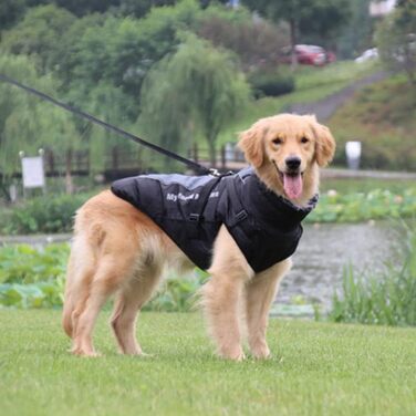 Зимова куртка для собак з шлейкою, водонепроникна, з рефлективними елементами, для великих собак (5XL, чорний)