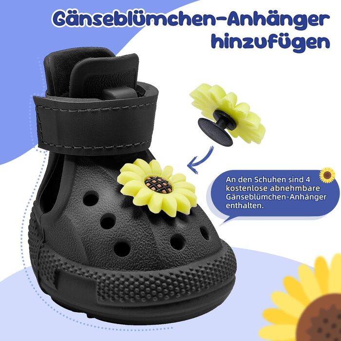 Чоботи для собак Eyein: захист лап влітку, дихаючі, антиковзкі, з регульованими світловідбиваючими смугами, для маленьких, середніх та великих собак, легко одягаються та знімаються (Чорний, Розмір 6), ширина 5.5 см