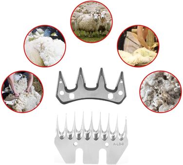 Ножиці для стрижки овець з нержавіючої сталі, універсальні, з змінними лезами (9 зубців, пряма леза + маятникове лезо)