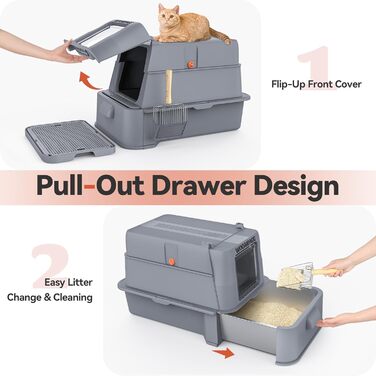 Торгівля для котів Wooaidagg з нержавіючої сталі з контролем запаху, модульна конструкція, легко чистити, розмір XL, підходить для всіх котів (темно-сірий)