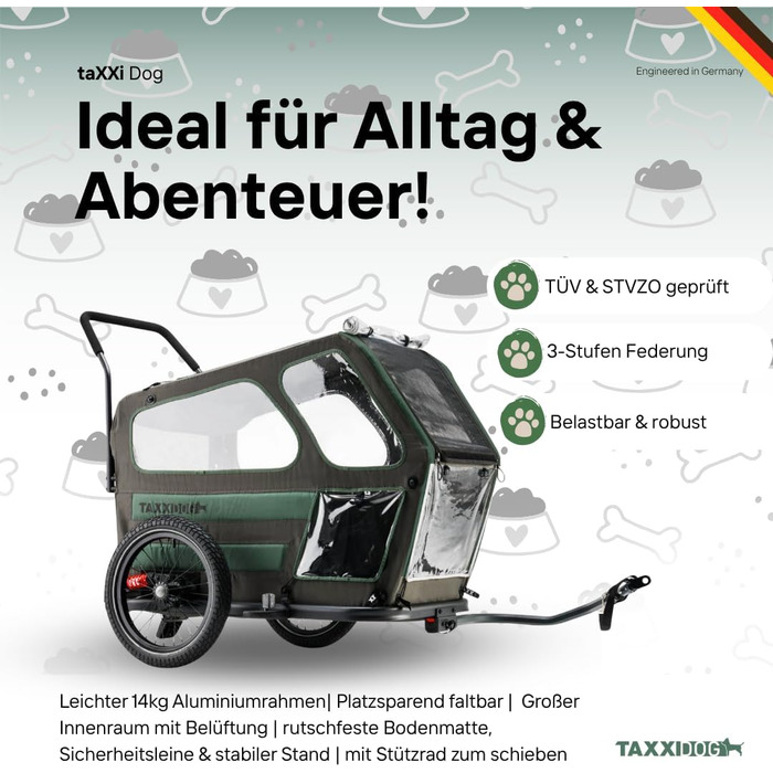 Причіп для велосипеда taXXi Dog - різні розміри, преміум-якість, з підвіскою та гальмом