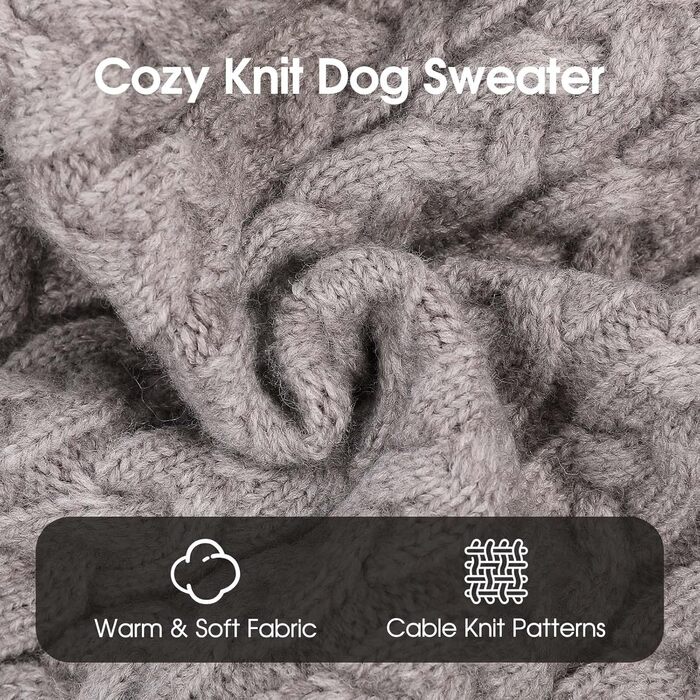 Пуловер для собак ASENKU, S, теплий в'язаний пуловер для собак з отвором для повідка, для чихуахуа, французького бульдога, сірий