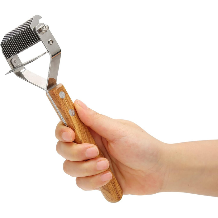 Професійна щітка для грумінгу домашніх тварин Fellpflegebürste: двостороння щітка для собак та котів з дерев'яною ручкою, самоочищувана