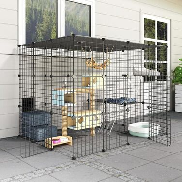 Вуличний котячий вольєр OutdoorCat з великою дверима, 140×105×105 см, будиночок для котів з платформами, DIY будка для собак, просторий тренувальний майданчик для 1–4 котів